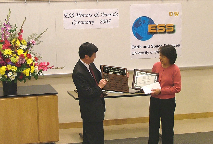 Photo of Kathy Gabriel receiving the Barksdale Service Award.