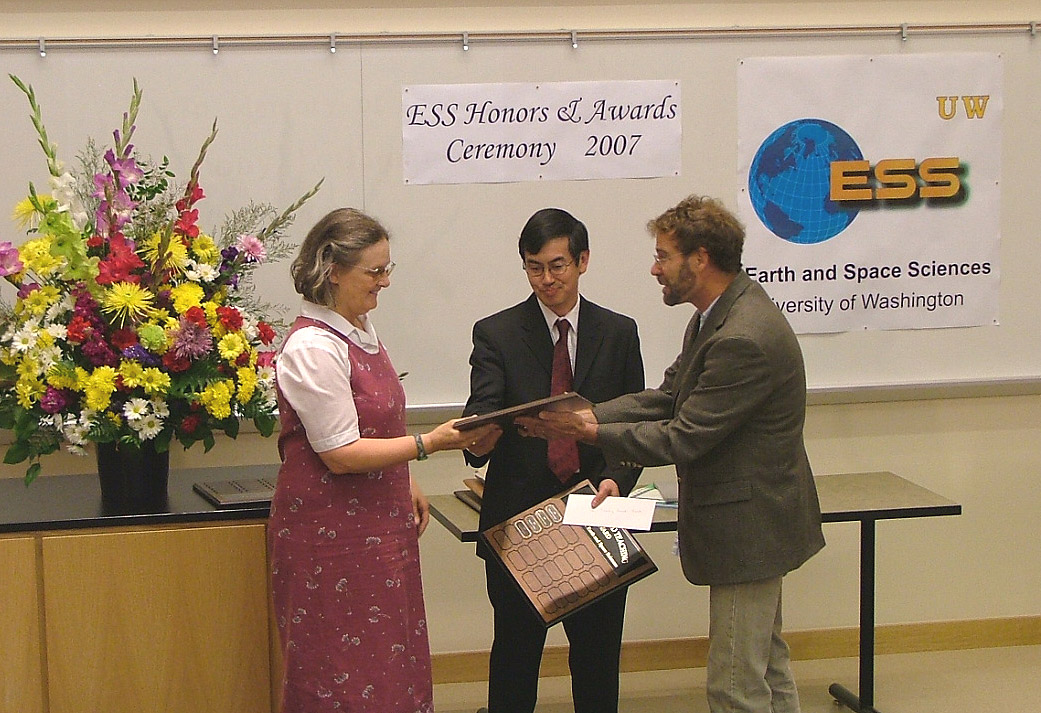 Photo of Joanne Bourgeois receiving the Teaching Excellence Award.