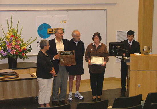 Photo of Sara Throckmorton and Joe Vance receiving the Barksdale Service Award.